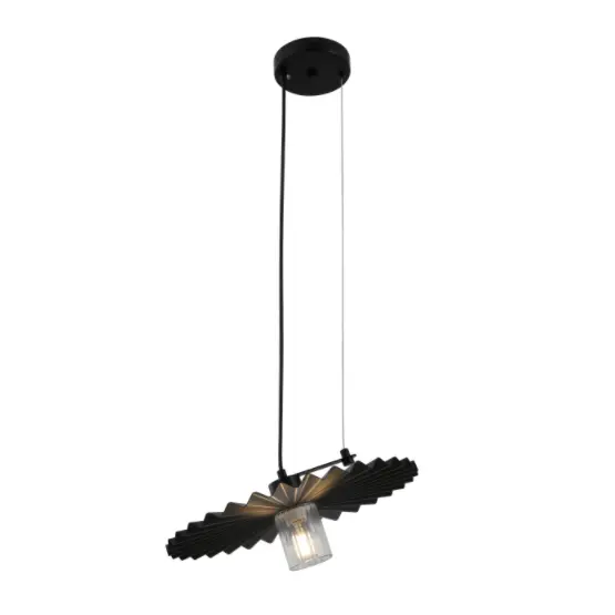 Minimalista fekete medál lámpa redős árnyékkal
