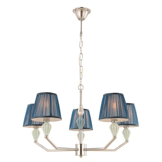 Sötétkék, 5-light dobcsillár kerámia akcentussal
